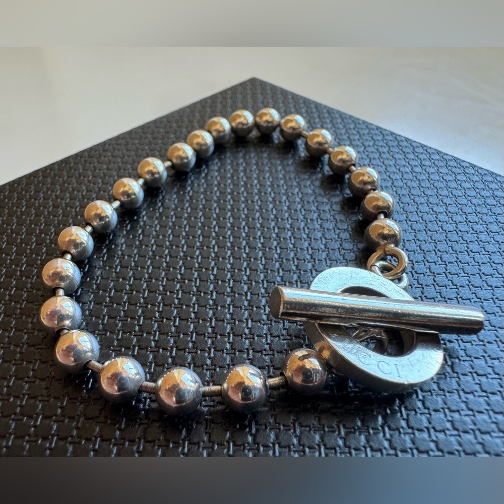 GUCCI + COA - 925 Sterling Silver Bead Bracelet Toggle 7.25” Gift Box - Picture 3 of 8